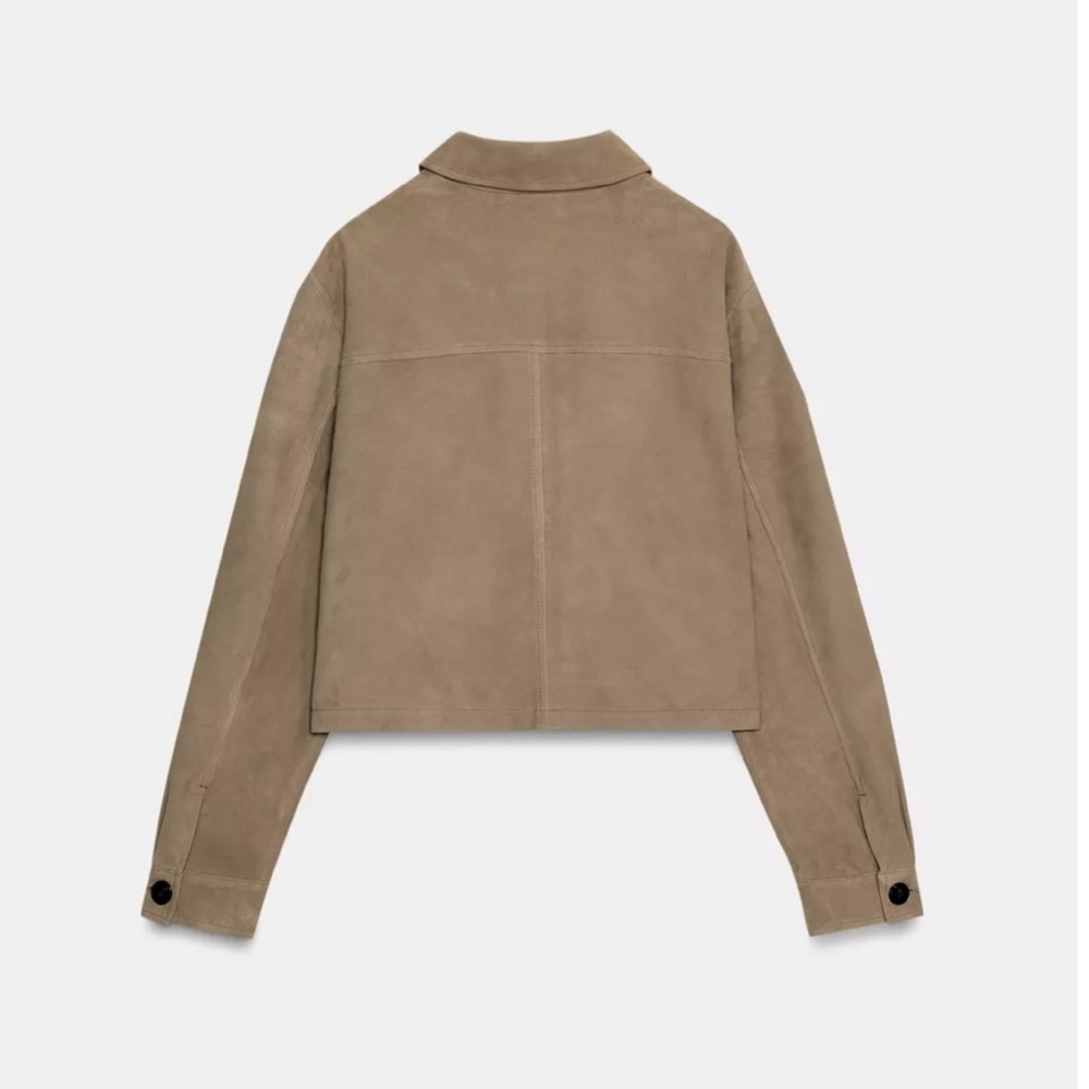 Zara New 100% Leather Suede Collar Jacket Beige NWT - Picture 9 of 14